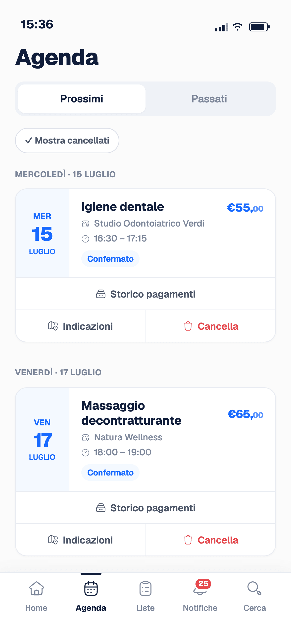 App Ottoo — schermata Agenda in app mobile